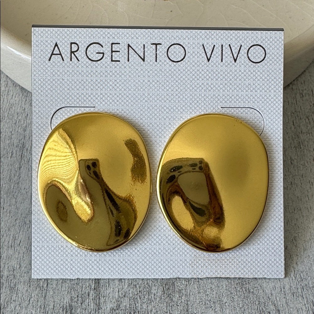 Argento Vivo Waverly Gold Plated Brass Statement Oval Earrings - Picture 4 of 7